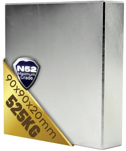 Neodym Magnet N52 - Extra Stark 525 KG Super Magneten Quader Groß 90x90x20mm - Power Magnet über 500KG Zugkraft Magnetquader Quadermagnet