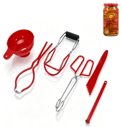 Einmachset 6teilig, Lebensmittelzange, Glasschlüssel, Magnetdeckelheber, Messgerät, Jar Lifter, Trichter, Einkoch-Set, Starter-Set Zum Einkochen, Einkochen Und Haltbar Machen