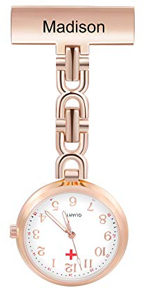 Jewelora Montre de Poche Personnalisée D'infirmière Nommée, Portable Broche Numérique, Cadeau d'anniversaire de Fête des Mères (Or Rose)