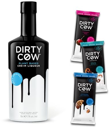 Dirty Cow Date Night Gift Set - Sooo Original Cre*m Liqueur (70cl) + 3 Chocolate Bars (3 x 80g) | Dairy-Free, Plant-Based & Vegan | Award-Winning