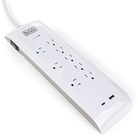 BLACK+DECKER Power Strip Extension Cord with 8 Grounded Outlets, USB Port, USB-C Port, 5.5 ft Cable - Indoor Charging Station Outlet Strip with Flat Plug - Premium Electrical Outlets & Accessories