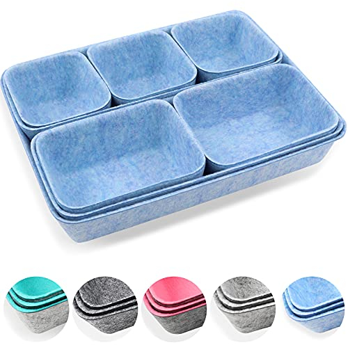 Newthinking Desk Drawer Organiser Trays, 8 Pack Square Organizer Box Stackable Dividers, Save Desk Space Dividers Box for Home Office Cosmetics Storage Boxes (Blue)