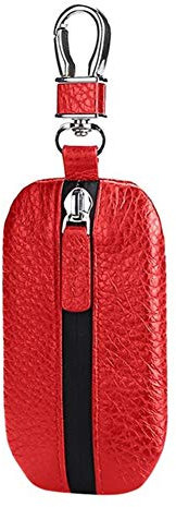 ihreesy Echt Leder Schlüsseletui,Universal Schlüsseltasche Wasserdichte Schlüsselanhänger Autoschlüssel Schutzhülle Schlüsselmäppchen mit Reißverschluss und Karabiner für Männer Frauen,Rot