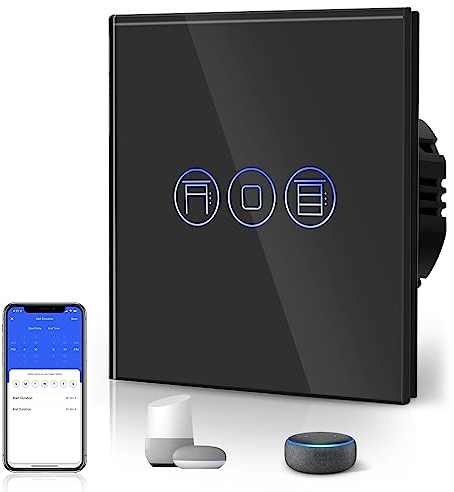 BSEED Interruptor Persiana WiFi,interruptores tactil empotrado,Inteligente Control de Porcentaje,Panel de Cristal,Control Remoto,Requiere Cable Neutro,86mm Negro