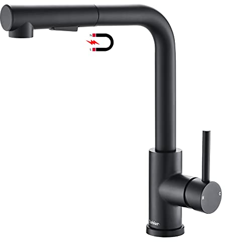 Tohlar Hochdruck Wasserhahn Küche Schwarz Matt, Küchenarmatur Ausziehbar, Mischbatterie Küche mit Magnet-Andocken Brause, Amatur Küche 360°Drehbar, Spültischarmatur Küche mit 2 Strahlarten, L-Förmig