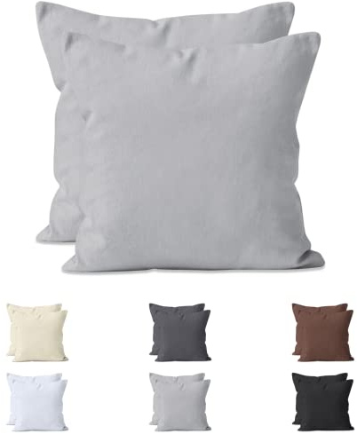 Hometex Premium Textiles 2-er Set Kissenhülle Baumwolle Jersey | Doppelpack Kissenbezüge ca. 160 g/m² | Oeko-TEX®Standard 100 Kissen-Bezug mit Reißverschluss | 40x40 cm Silber