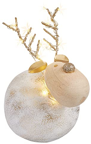 Hellum LED Dekofigur Beton-Rentier, Weihnachten, warmweiß, batteriebetrieben (3xLR44 inkl.), 12x10cm, für Innen, Winter-Dekoration, 524109
