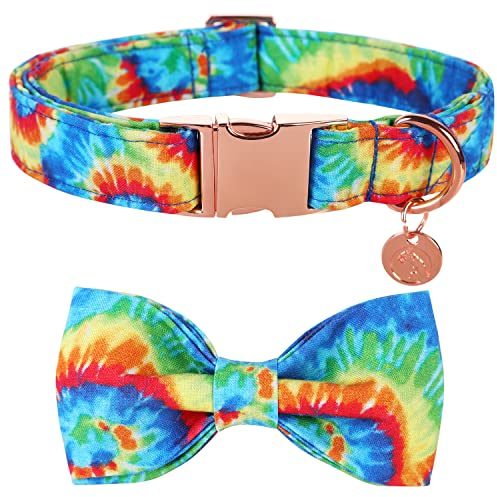 DOGWONG Hundehalsband mit Abnehmbarer Fliege, Blaues Plaid Haustierhalsband Hundefliege Geschenk für Mädchen oder Jungen Hunde, Bequeme verstellbares Hundehalsband für kleine mittelgroße Hunde