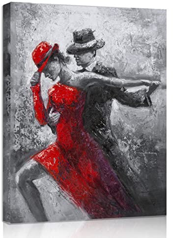ARMART Schwarz-Weiß Wandkunst Tango-Tänzerin in Rot und Schwarz Tanzanzüge Gemälde Drucke auf Leinwand mit Rahmen für Schlafzimmer Dekor (12 B x 16 L, Tango 1)