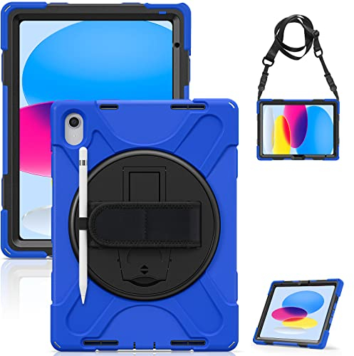 Gerutek Custodia per iPad 11/10 Generazione (11/10,9 Pollici) 2025/2022, Custodia Antiurto con Cavalletto Girevole a 360 Gradi e Cinghia per Mano/Spalla/Portapenne per iPad 10 Cover, Blu