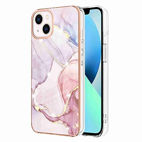 Knoowcase for Silicone Case for iPhone 14, Rose Gold: Marble Shockproof Bumper Case Electroplated Gold Edges Flexible Drop Protection Rubber Skin Cover Case for iPhone 14