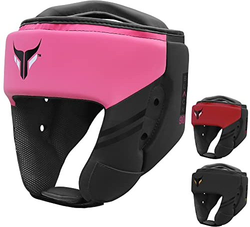 Mytra Fusion Casque Boxe - Casque MMA avec Sangle réglable Kickboxing, Muay Thai, Sparring, Arts Martiaux, Karaté Casque de Boxe (Black/Pink, M)