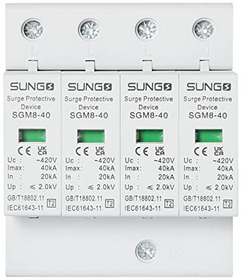 BuyWeek Dispositivo de Protección contra Sobretensiones, 4P Protector sobretension de AC Protector contra Rayos fotovoltaico Descargador de Baja sobretensión (4P 40KA)