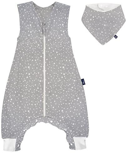 Alvi Sommer-Schlafsack mit Füßen/Sleep-Overall Light/Jumper + GRATIS Halstuch - Sternenhimmel - Gr. 80 cm