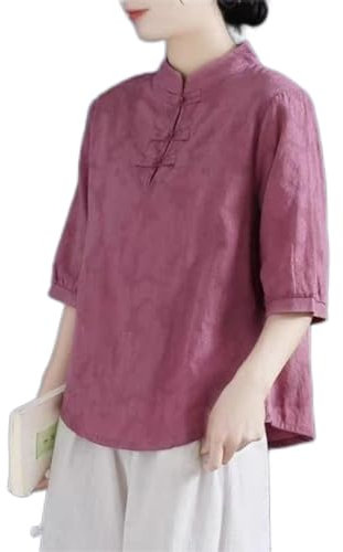 Vêtements chinois traditionnels pour femmes, chemises de style chinois, chemisier Hanfu à manches mi-longues, ample, décontracté, grande taille