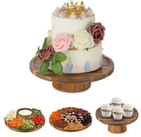 NUPTIO Support Gateau Presentoir Piedestal: 29.3cm Cupcake Rond Présentoir Présentoirs Gâteau Bois Mariage Pied Porte Stand Gâteaux