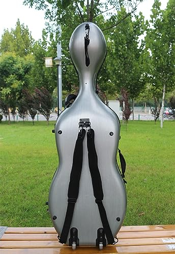 WUQIMUSC Cellokoffer aus Karbonfaser für 4/4, robuste Hartschale mit Rollen, Rucksackgurten und gepolsterten Griffen, 3,8 kg, langlebiges, stilvolles Design für Reisen (Silber)