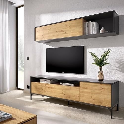 Dmora - Mobile porta TV Tambo, Set da soggiorno porta TV, Mobile salotto multiuso, 180x41h180 cm, Rovere Nodi e Antracite