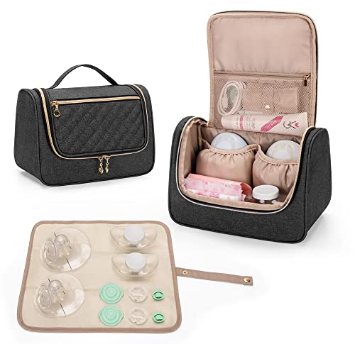 Luxja Wearable Breast Pump Bag (with a Waterproof Mat) for Momcozy, Willow and Elvie Breast Pump, Carrying Case for Wearable Breast Pump and Extra Parts (Patent Pending), Black