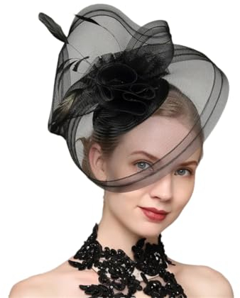 Niiyyjj Schwarze Fascinatoren, elegante Stirnbänder, Derby-Hüte für Damen, Hüte für Frauen, Hochzeit und Kirche, Schwarz , Einheitsgröße