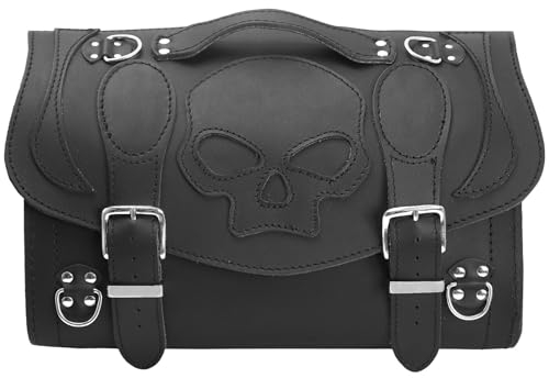 ORLETANOS Devil Skull schwarz Gepäckkoffer kompatibel mit Harley Davidson XS Sissybar Koffer Rolle Roller Vespa Moped Motorrad HD Lederkoffer Gepäckträger Heckkoffer Chopper Custom schwarz