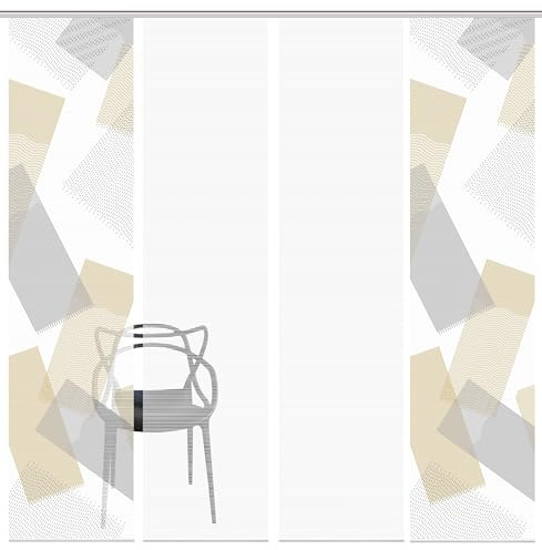 VISION S NAYAH Schiebegardine, halbtransparent Bambus, 260x60 cm, Graphikmotiv, Farbe:Gold, Größe:260 x 60 cm, Anzahl:4er Set (2X, 2X)