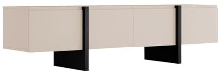 Vente-unique-Mobile TV con 4 ante in MDF Beige e Nero - LUVONIA