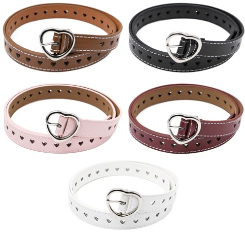 Neikafan 5 Stück Kindergürtel Mädchen 100cm Gürtel Mädchen mit Herz Dornschließe Hohle Verstellbare PU Gürtel für Kinder Taillengürtel Damen für Jeans,Hosen,Kleid