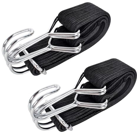 2 Pezzi Corde Elastiche Piatte, 60/100/200cm Corde Elastiche Con Gancio,Cinghie Di Fissaggio Per Bagagli,Cinghie Elastiche Nero Per Biciclette, Campeggio, Auto, Elastici Portapacchi (0.6m)