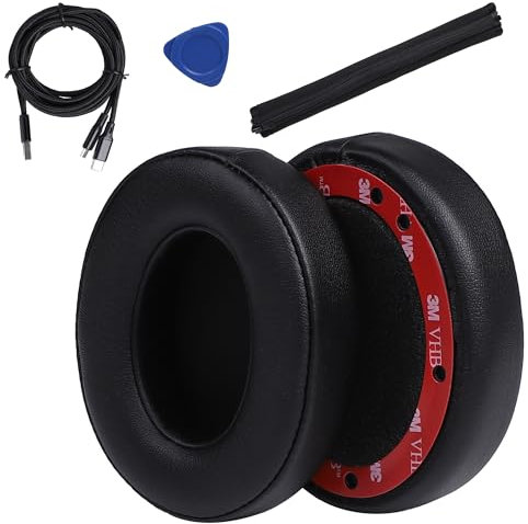 Fuworance Replacement Earpads Headphones Cushions Earpieces Headset Covers Ear Cups Fit for Beats Studio 2 3 Wired & Wireless Headphones Soft Protein Leather Memory Foam with Charging Cable (Black)