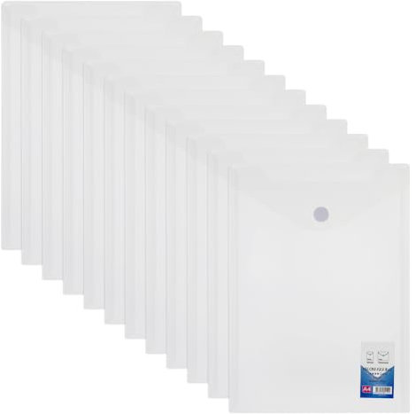 Dokumententasche A4 Transparent Mappe 12 Stück Dokumentenmappe Farbige Sichttaschen Dokumente Kunststoff Sammelmappen Set Ordnungsmappe mit Druckknopf Plastikhülle Büro Registermappen für Schule Uni