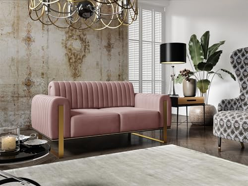 Fun Möbel Sofa Designersofa Valerie 2-Sitzer in Stoff Elisa Velvet (Altrosa)