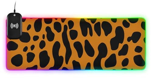 Orange Leopard Wireless Charging Glowing animal and keyboard pad animal pad mat mousepad thin gameing 31.5x11.8 inches