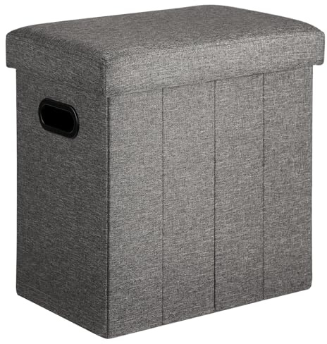 COSYLAND Sitzhocker mit Stauraum, Fußbank Truhen Aufbewahrungsbox faltbar belastbar bis 300 kg, Leinen, 42 x 27 x 42 cm (Dunkelgrau)