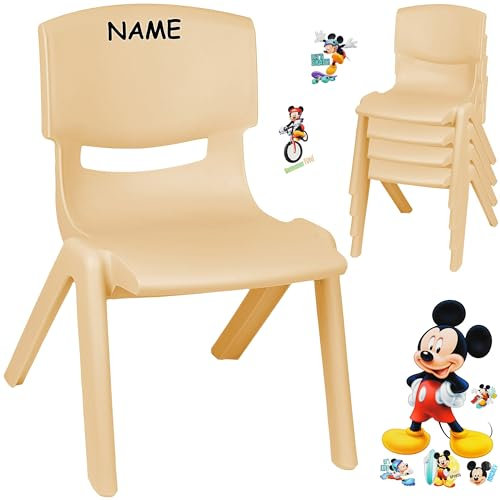 alles-meine.de GmbH Kinderstuhl/Stuhl - Motivwahl - Holz Farben - beige + Sticker - Mickey Maus - inkl. Name - Plastik - bis 100 kg belastbar/kippsicher - für INNEN & AUßEN -..