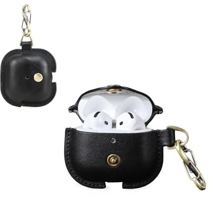 CONTACT'S Family Leder Hülle für AirPods 4, Airpods 4 Leather Case, Lederhülle Kompatibel mit Apple AirPod 4 Generation (Schwarz)