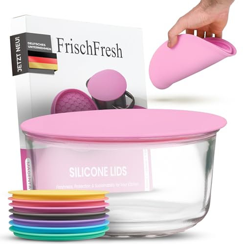 FrischFresh 16cm Magenta, flexibler Deckel, Frischhaltedeckel, Silikondeckel & Untersetzer für Töpfe, Schüsseln, Pfannen, Luftdicht, Lichtdicht, platzsparend, lange Haltbarkeit, BPA-frei, -40°C +200°C