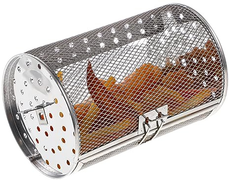 LALADEFIEE Drehkorb Für Grill Ofenkorb Bewegliche Tür Air Fryer Zubehör Edelstahl Robust Silbergrau