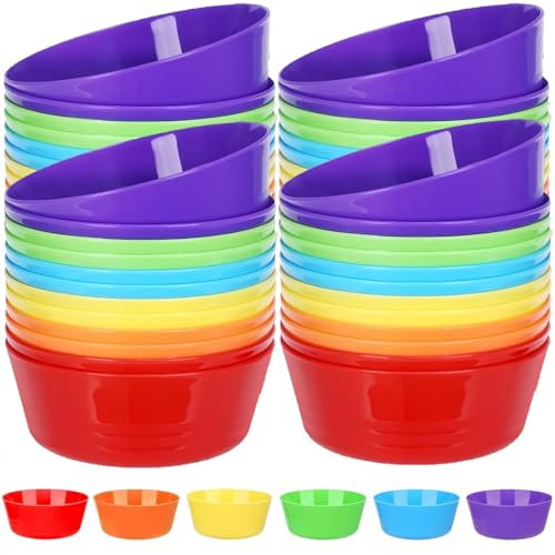 LATERN Lot de 48 bols en plastique réutilisables, 300 ml, bols incassables, pour enfants, micro-ondes et lave-vaisselle, pour céréales, soupe, collation, salade de fruits (6 couleurs)