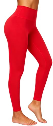 Enjoyoga Sport Leggings Damen High Waist mit Innentasche -Blickdicht Leggins Sporthose Laufhose für Yoga Gym (DE/NL/SE/PL, Alphanumerisch, Einheitsgröße, Regular, Regular, S-M, Rot)
