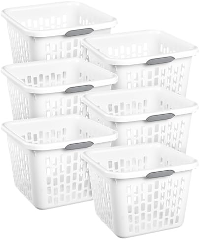 Sterilite 6-Pack 1.5 Bushel Capacity Square Laundry Basket, White – Plastic Clothes Hamper Storage with Ventilated Rectangular Holes & Large Comfort Grip Handles for Easy Carry