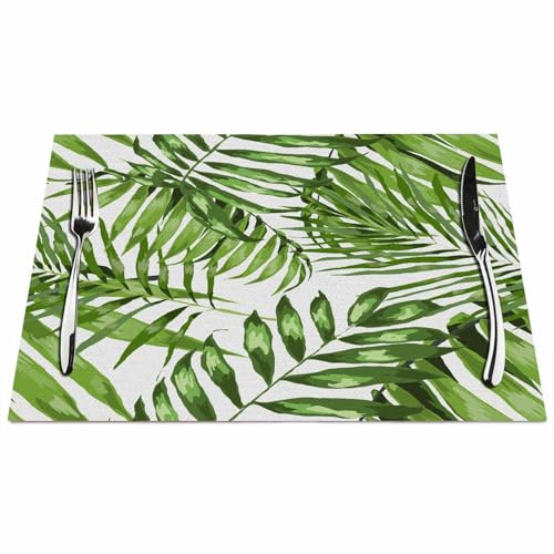 Walmsco Placemats Tropical Leaves Palm Hawaiian Style Decor For Dining Room Kitchen Table,Waterproof Non-Slip Washable Heat Resistant Placemats,Set of 4,12x18