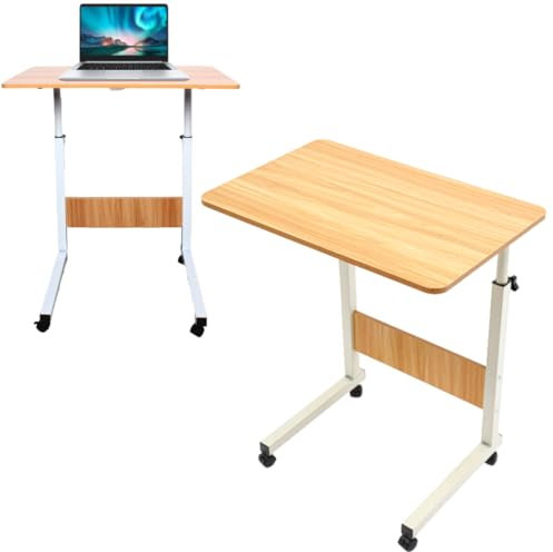 Schreibtisch Mobiler Stehtisch Laptoptisch Mit 4 Rollen Laptop 70-90cm Stehpult Höhenverstellbarer Mit Abschließbar Rädern Überbett-Computertisch Kleiner Tisch Stehend Für Wohnzimmer Chlafzimmer