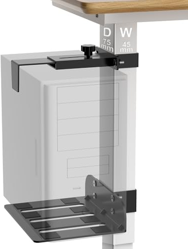 Untertisch-PC-Halterung, ohne Bohren, strapazierfähig, 18 kg Kapazität, verstellbare Höhe und Breite, Klemm-Schreibtischbein, PC-Halterung für Stehtische (passend für 75 mm × 45 mm Beine), mit