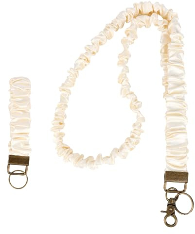 2stk Elastisches Scrunchie Lanyard für Ausweise und Schlüssel, Einziehbares Scrunchie Lanyard Hals und Handgelenk für Lehrerinnen Krankenschwestern Bürobedarf (Off-White)