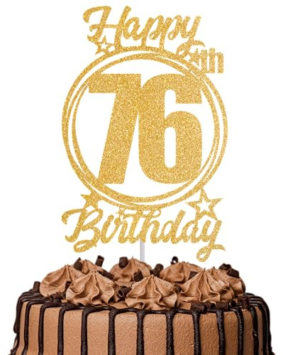 1Pc Happy 76th Birthday Cake Topper – Gold Glitter “Cheers to 76 Years” Decoration | 76 & Fabulous Cake Topper for Women Men | Birthday Party or Anniversary Cake Decor Supplies