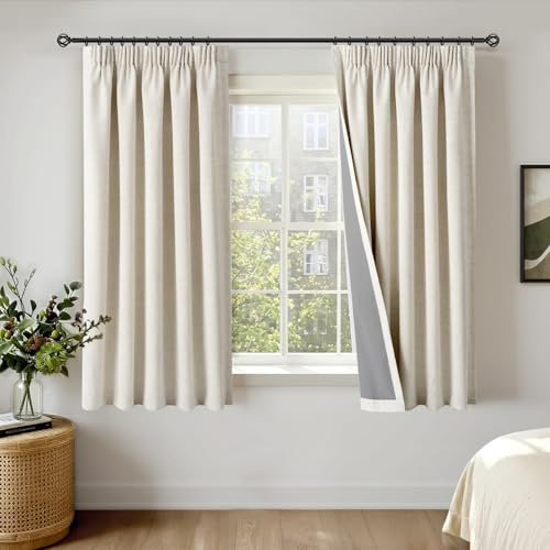 INOVADAY 100% Blackout Curtains for Bedroom 46 W x 54 L 2 Panels, Cream