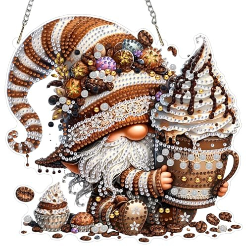 MXJSUA Gnom-Eis Diamond Painting Anhänger mit Kette Erwachsene, Diamant Painting Fensterbilder Hängende Ornament Bastelset Set für Wand Und Eingang Decor