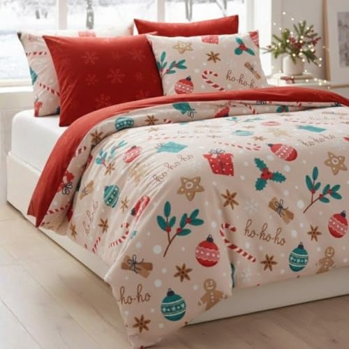 Faro Bettwäsche Set Baumwoll Weihnachtsbettwäsche (Rot Rosa – Ornamente, 160x200 + 2x70x80 (3 TLG))