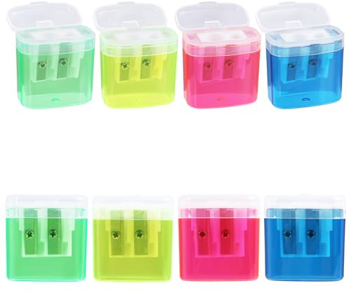 8 Stück Anspitzer mit Behälter 4 Farben, Spitzer mit Dose klein für dicke und dünne Stifte, kompakter Bleistiftspitzer für Kinder, Schule & Büro, geeignet für Links- und Rechtshänder